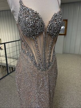 Alyce Paris prom dress #62141 in silver/sand formal pageant